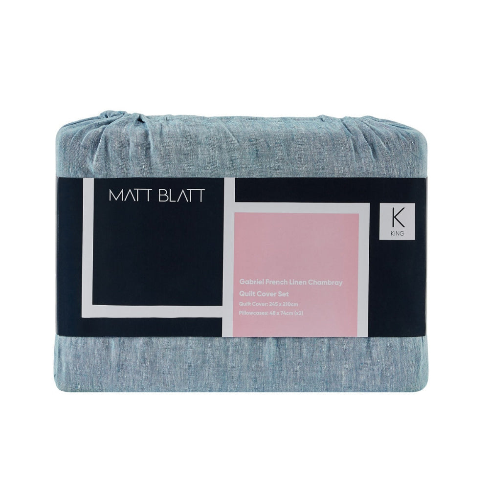 Gabriel French Linen Chambray Quilt Cover Set Blue Double Fast shipping On sale
