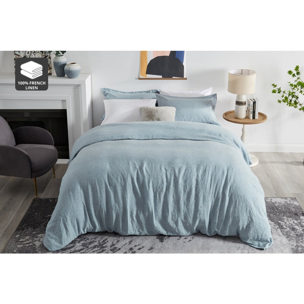Gabriel French Linen Chambray Quilt Cover Set Blue Double Fast shipping On sale