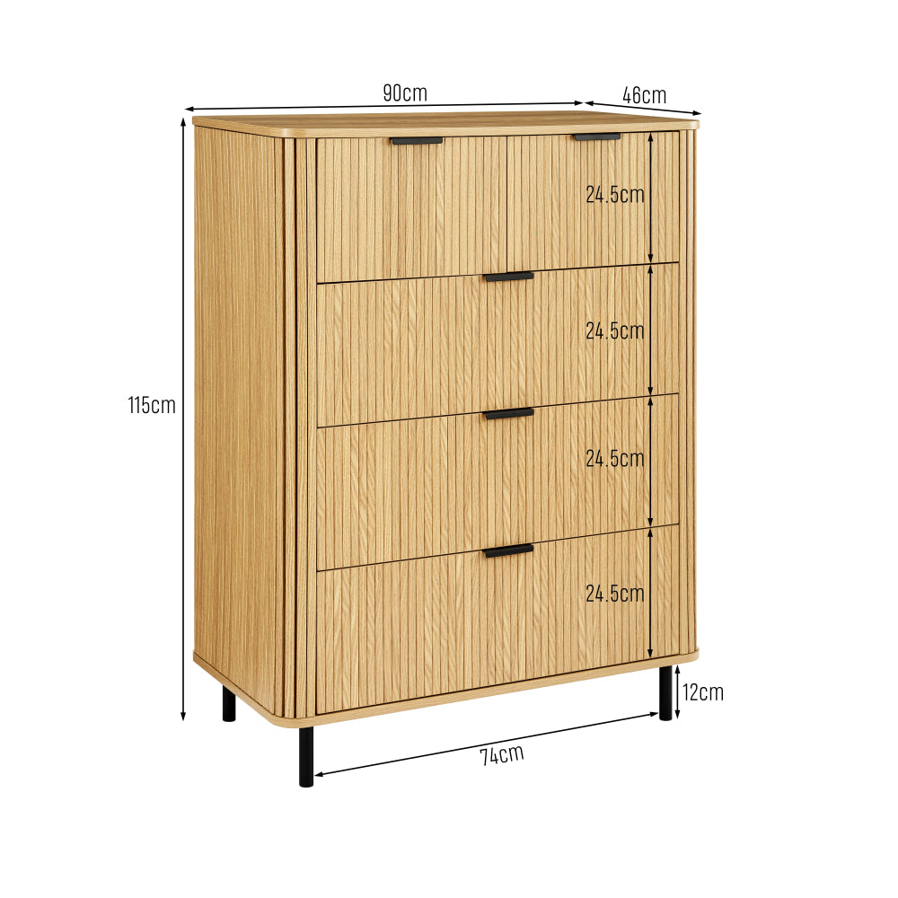 Galene Tallboy Chest Of 5-Drawers Storage Cabinet Slat Oak Drawers Fast shipping On sale
