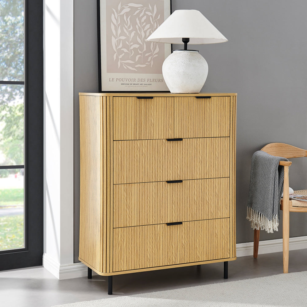 Galene Tallboy Chest Of 5-Drawers Storage Cabinet Slat Oak Drawers Fast shipping On sale