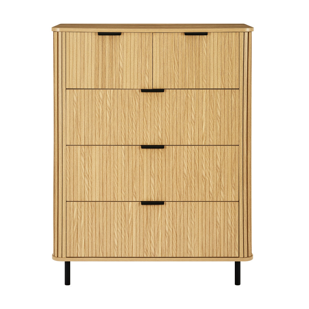 Galene Tallboy Chest Of 5-Drawers Storage Cabinet Slat Oak Drawers Fast shipping On sale