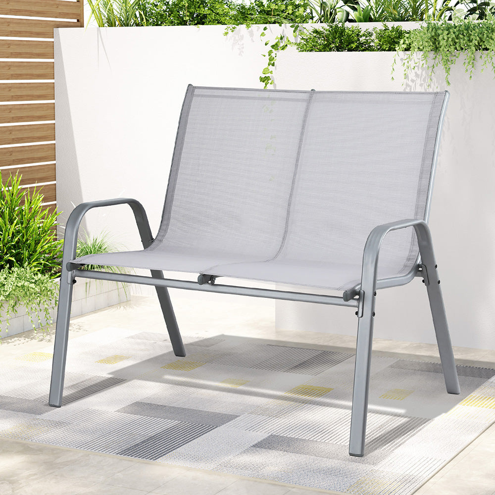 Garden Bench Seat Steel Outdoor Patio Park Lounge Backyard Chair Grey Furniture Fast shipping On sale