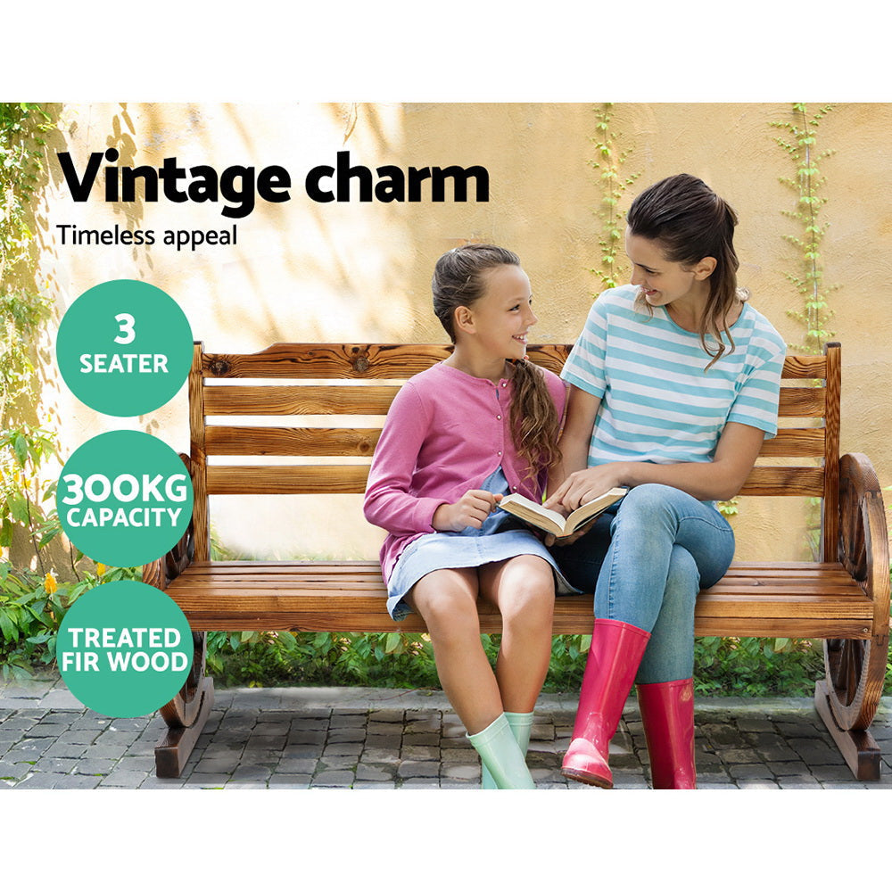 Garden Bench Wooden Wagon Chair 3 Seat Outdoor Furniture Backyard Lounge Fast shipping On sale