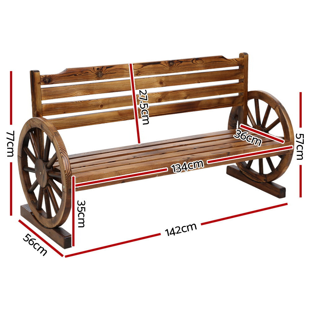 Garden Bench Wooden Wagon Chair 3 Seat Outdoor Furniture Backyard Lounge Fast shipping On sale