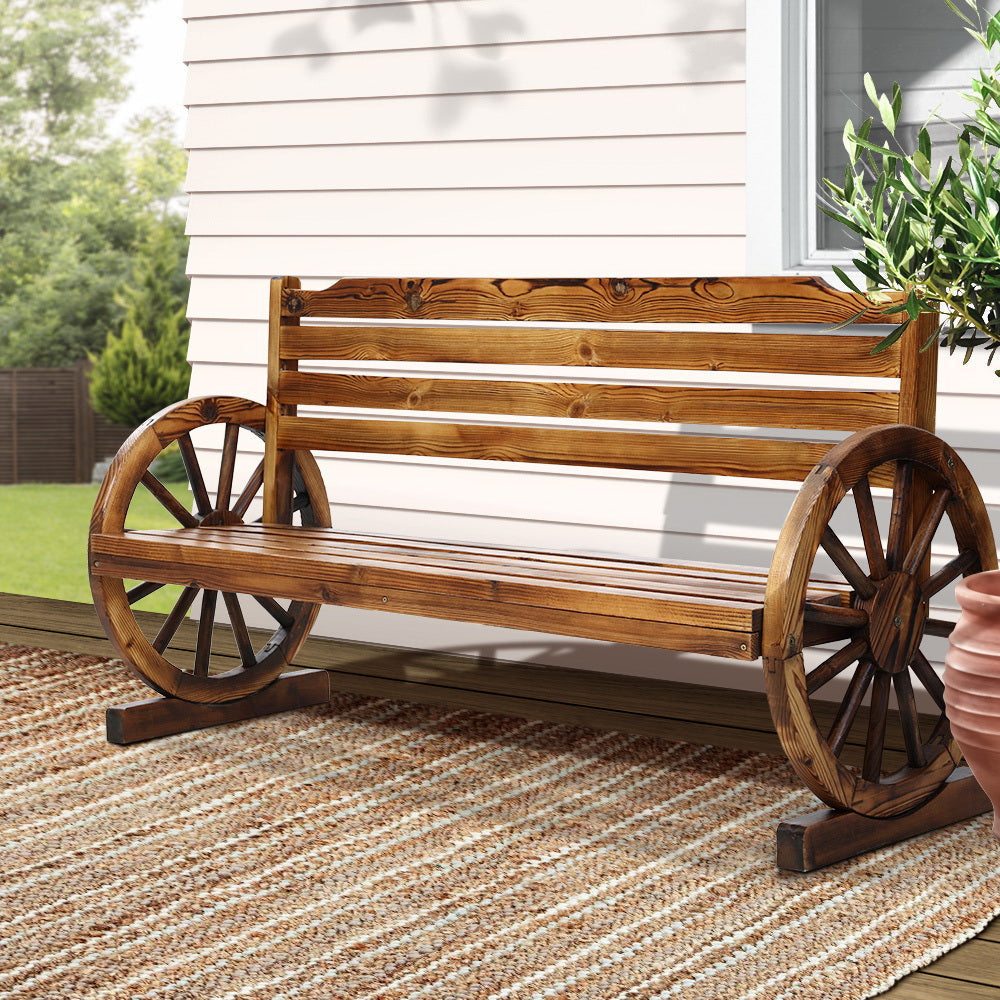 Garden Bench Wooden Wagon Chair 3 Seat Outdoor Furniture Backyard Lounge Fast shipping On sale