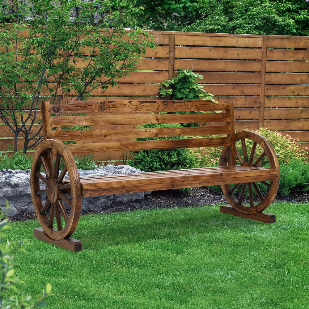 Garden Bench Wooden Wagon Chair 3 Seat Outdoor Furniture Backyard Lounge Fast shipping On sale