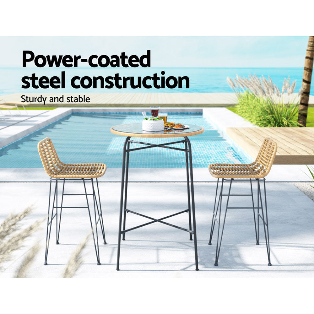 Gardeon 3-Piece Outdoor Bar Set Wicker Table Chairs Patio Bistro Sets Fast shipping On sale