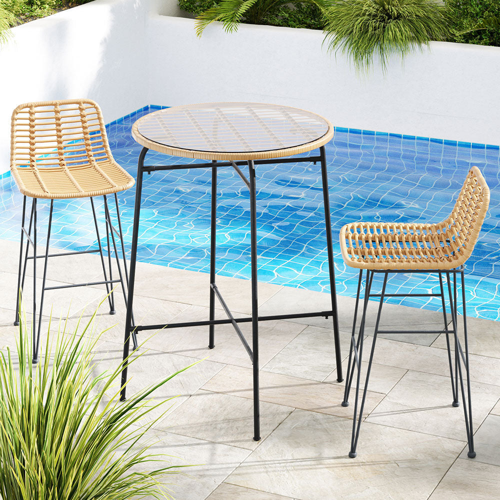 Gardeon 3-Piece Outdoor Bar Set Wicker Table Chairs Patio Bistro Sets Fast shipping On sale