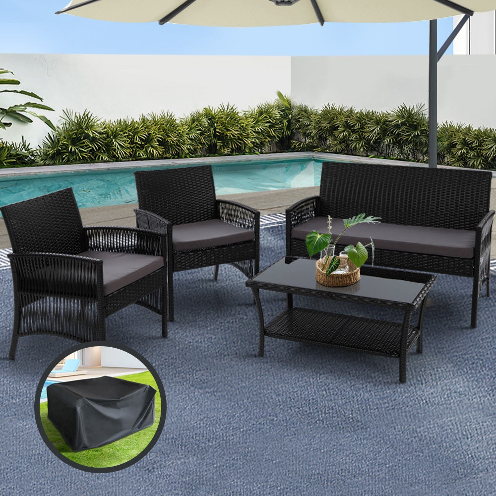 Gardeon 4 PCS Outdoor Furniture Lounge Setting Rattan Patio Dining Set Sets Fast shipping On sale