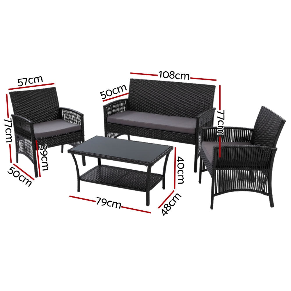 Gardeon 4 PCS Outdoor Furniture Lounge Setting Rattan Patio Dining Set Sets Fast shipping On sale