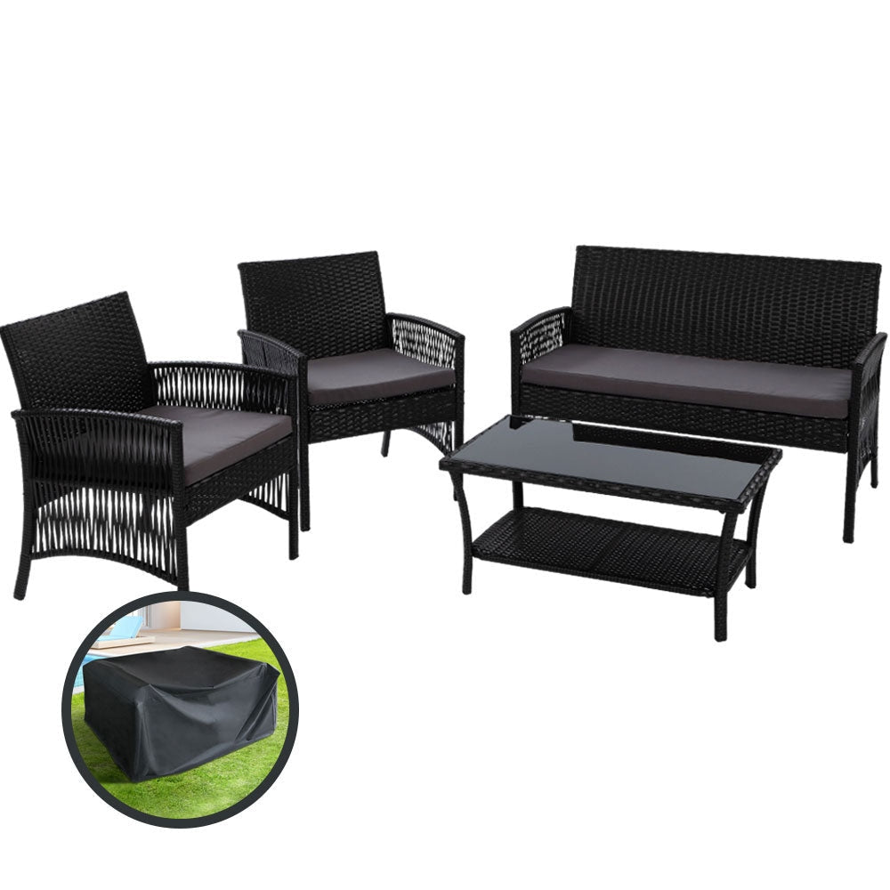 Gardeon 4 PCS Outdoor Furniture Lounge Setting Rattan Patio Dining Set Sets Fast shipping On sale