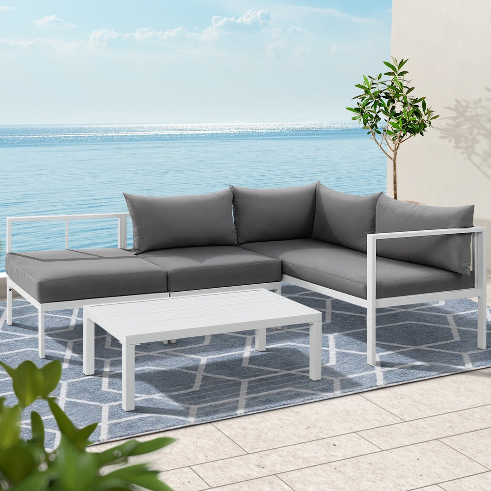 Gardeon 4-Seater Aluminium Outdoor Sofa Set Lounge Setting Table Chair Furniture Sets Fast shipping On sale