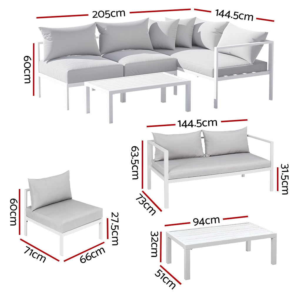 Gardeon 4-Seater Aluminium Outdoor Sofa Set Lounge Setting Table Chair Furniture Sets Fast shipping On sale