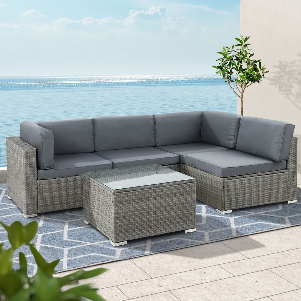 Gardeon 5-Piece Outdoor Furniture Sofa Set Wicker Lounge Setting Table Chairs Sets Fast shipping On sale