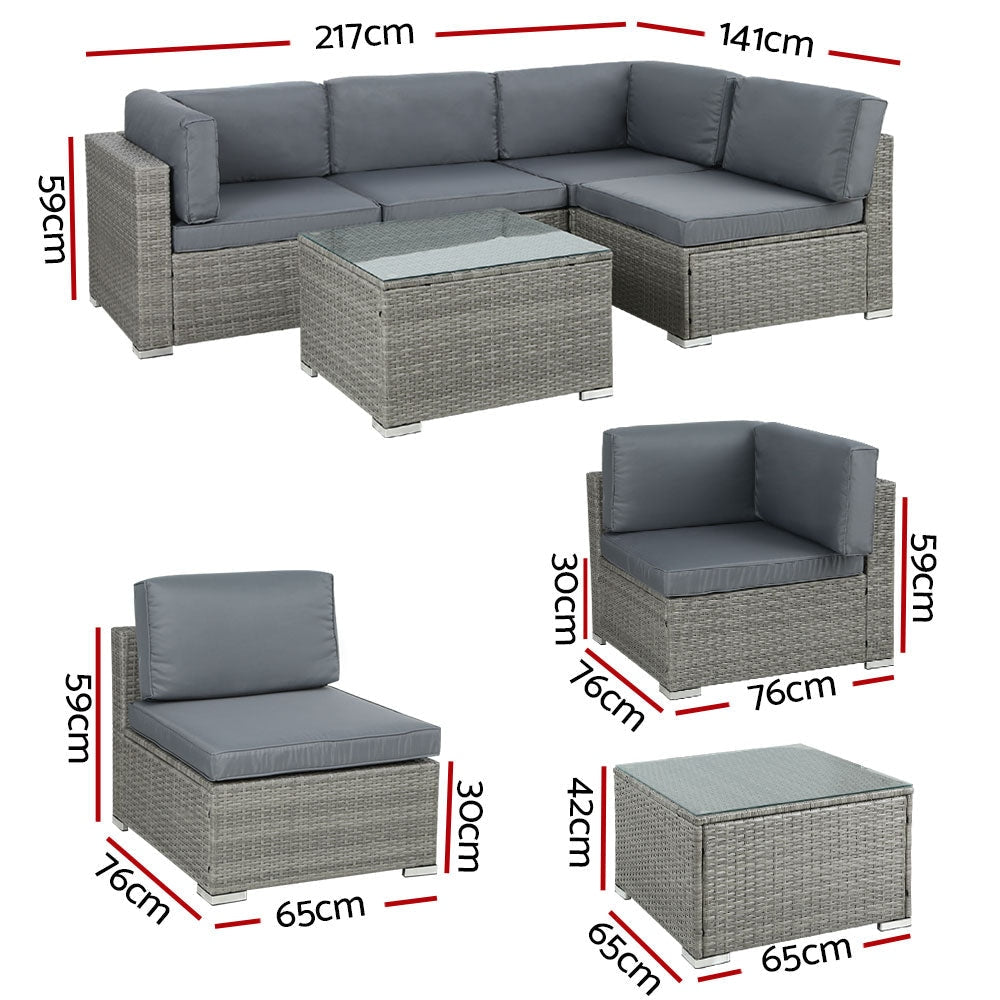 Gardeon 5-Piece Outdoor Furniture Sofa Set Wicker Lounge Setting Table Chairs Sets Fast shipping On sale