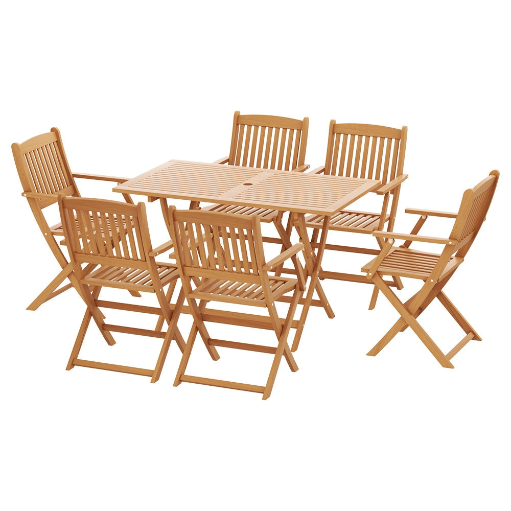 Gardeon 7PCS Outdoor Dining Set Garden Chairs Table Patio Foldable 6 Seater Wood Sets Fast shipping On sale