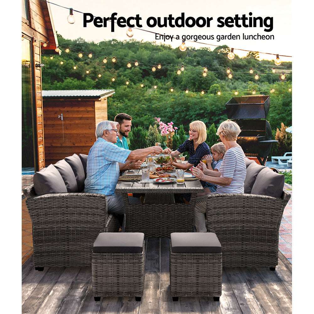 Gardeon 9-Seater Outdoor Dining Set Patio Furniture Wicker Lounge Table Chairs Sets Fast shipping On sale