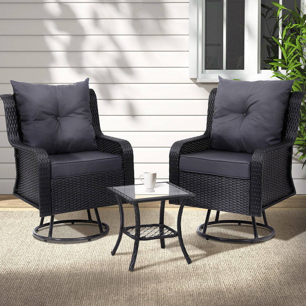 Gardeon Outdoor Chairs Patio Furniture Lounge Setting 3 Pcs Wicker Swivel Chair Table Bistro Set Sets Fast shipping On sale