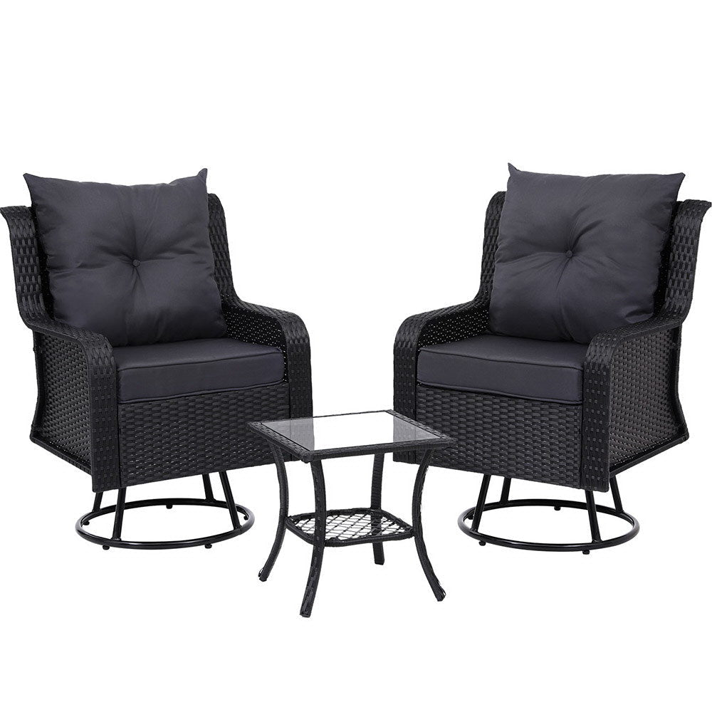 Gardeon Outdoor Chairs Patio Furniture Lounge Setting 3 Pcs Wicker Swivel Chair Table Bistro Set Sets Fast shipping On sale