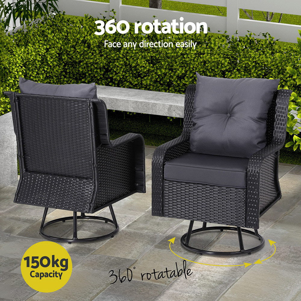 Gardeon Outdoor Chairs Patio Furniture Lounge Setting 3 Pcs Wicker Swivel Chair Table Bistro Set Sets Fast shipping On sale