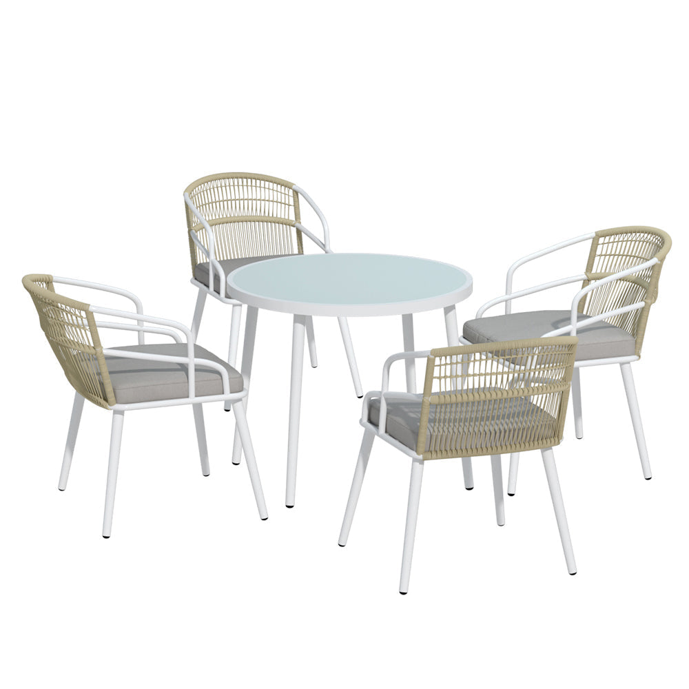 Gardeon Outdoor Dining Set 5 Piece Aluminum Table Chairs Setting White Sets Fast shipping On sale