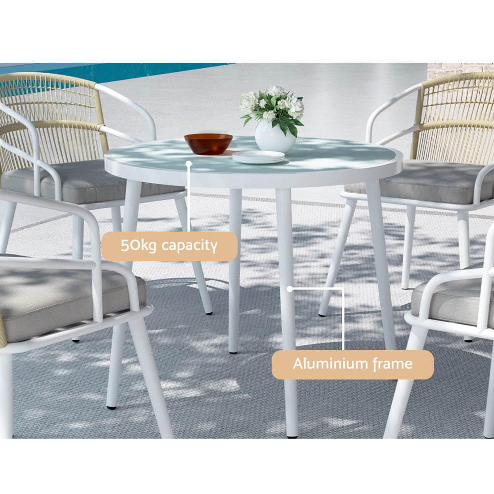 Gardeon Outdoor Dining Set 5 Piece Aluminum Table Chairs Setting White Sets Fast shipping On sale