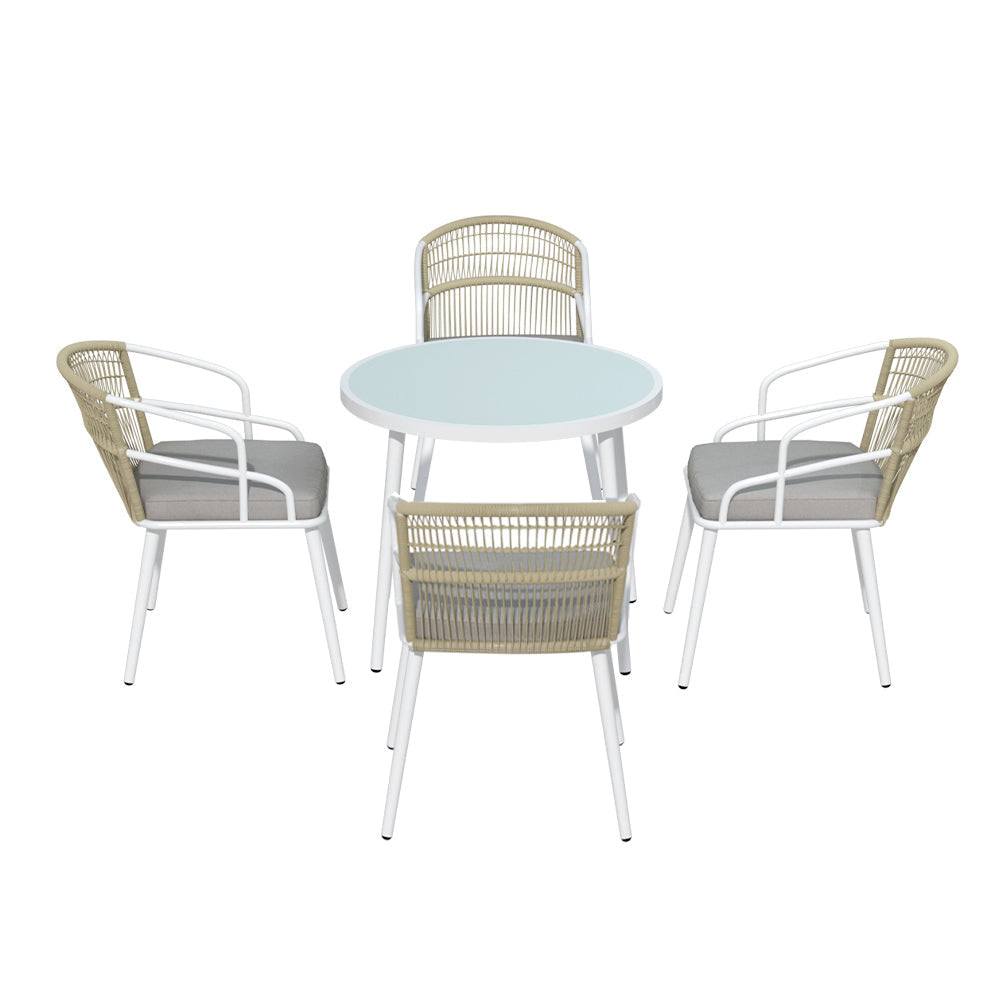 Gardeon Outdoor Dining Set 5 Piece Aluminum Table Chairs Setting White Sets Fast shipping On sale