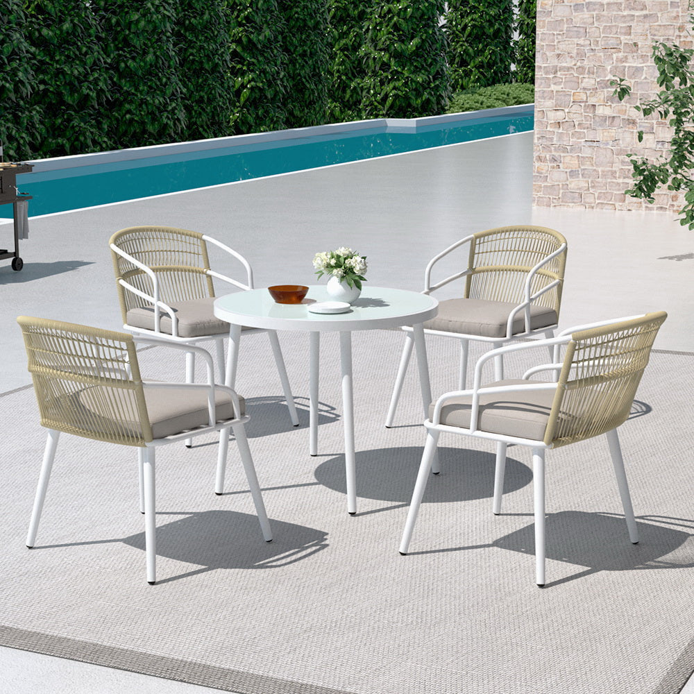 Gardeon Outdoor Dining Set 5 Piece Aluminum Table Chairs Setting White Sets Fast shipping On sale