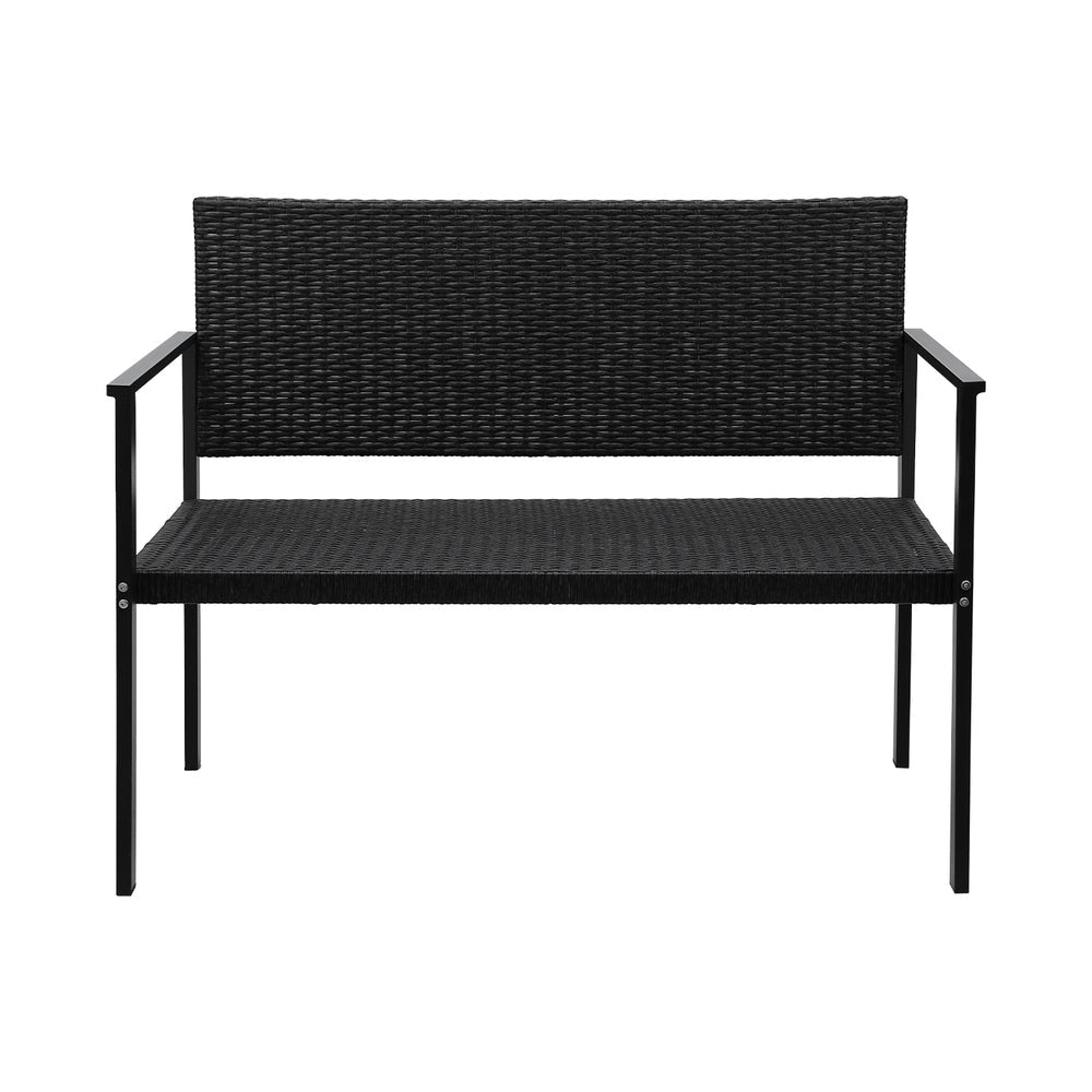 Gardeon Outdoor Garden Bench Seat Rattan Chair Steel Patio Furniture Park Black Fast shipping On sale