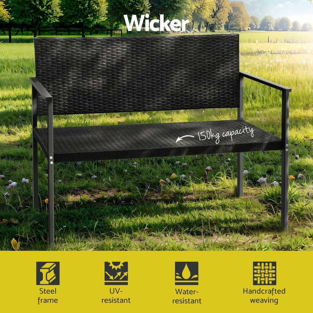 Gardeon Outdoor Garden Bench Seat Rattan Chair Steel Patio Furniture Park Black Fast shipping On sale