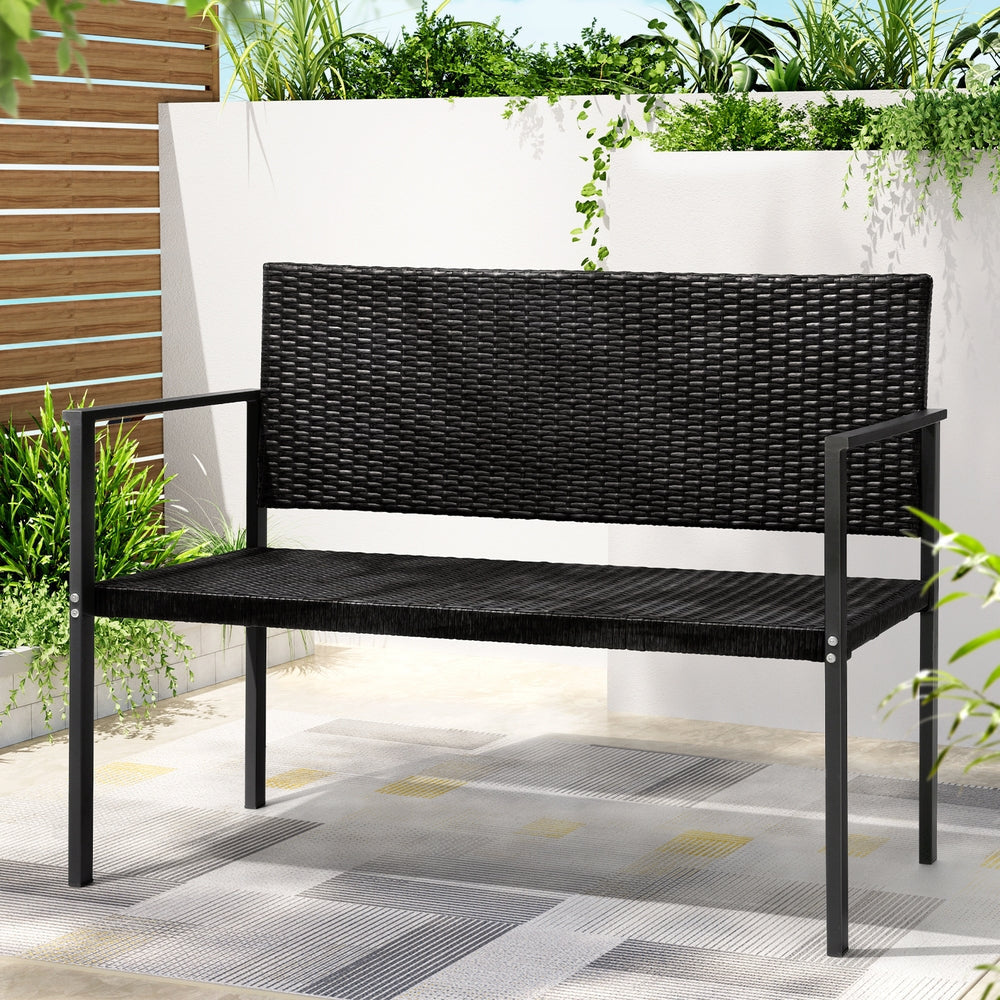 Gardeon Outdoor Garden Bench Seat Rattan Chair Steel Patio Furniture Park Black Fast shipping On sale