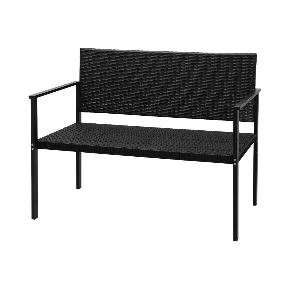 Gardeon Outdoor Garden Bench Seat Rattan Chair Steel Patio Furniture Park Black Fast shipping On sale