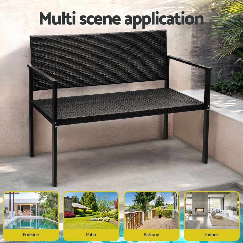 Gardeon Outdoor Garden Bench Seat Rattan Chair Steel Patio Furniture Park Black Fast shipping On sale