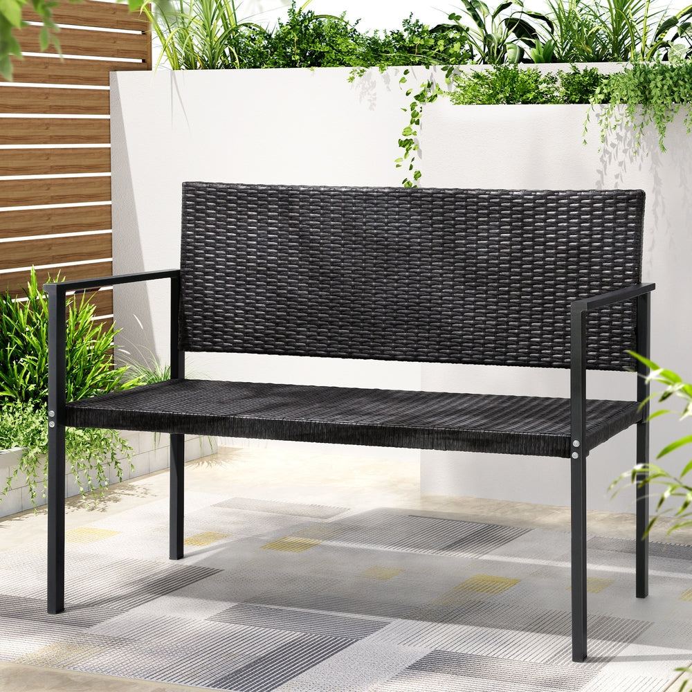 Gardeon Outdoor Garden Bench Seat Rattan Chair Steel Patio Furniture Park Grey Fast shipping On sale