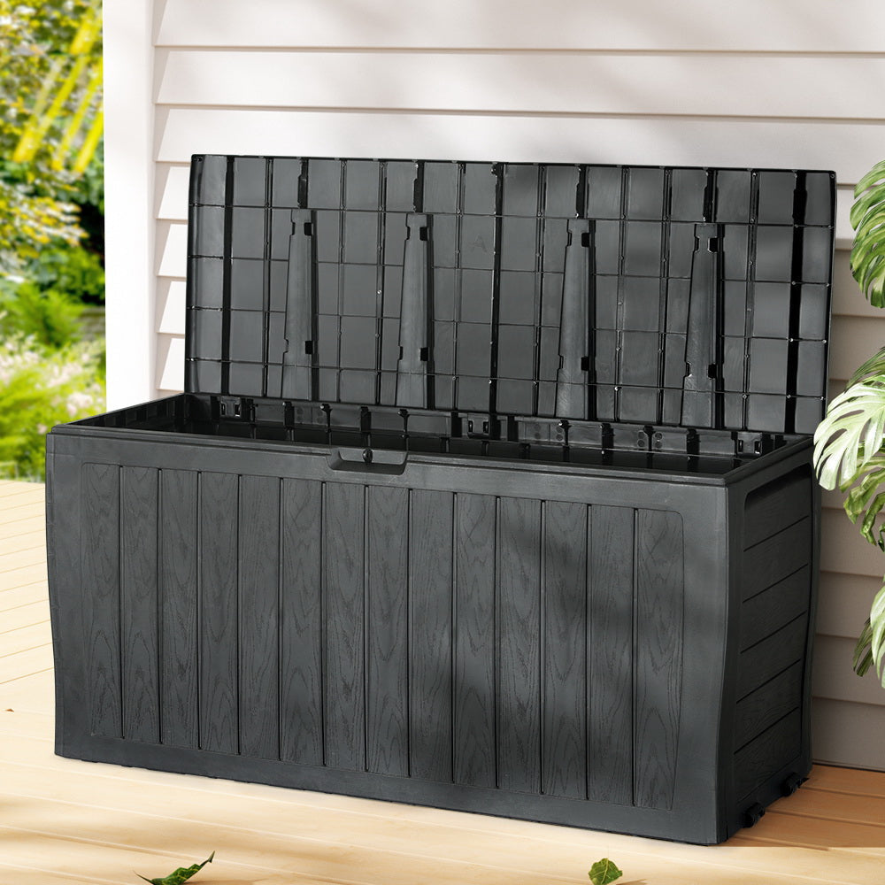 Gardeon Outdoor Storage Box 220L Lockable Organiser Garden Deck Toy Shed Tool Black Furniture Fast shipping On sale