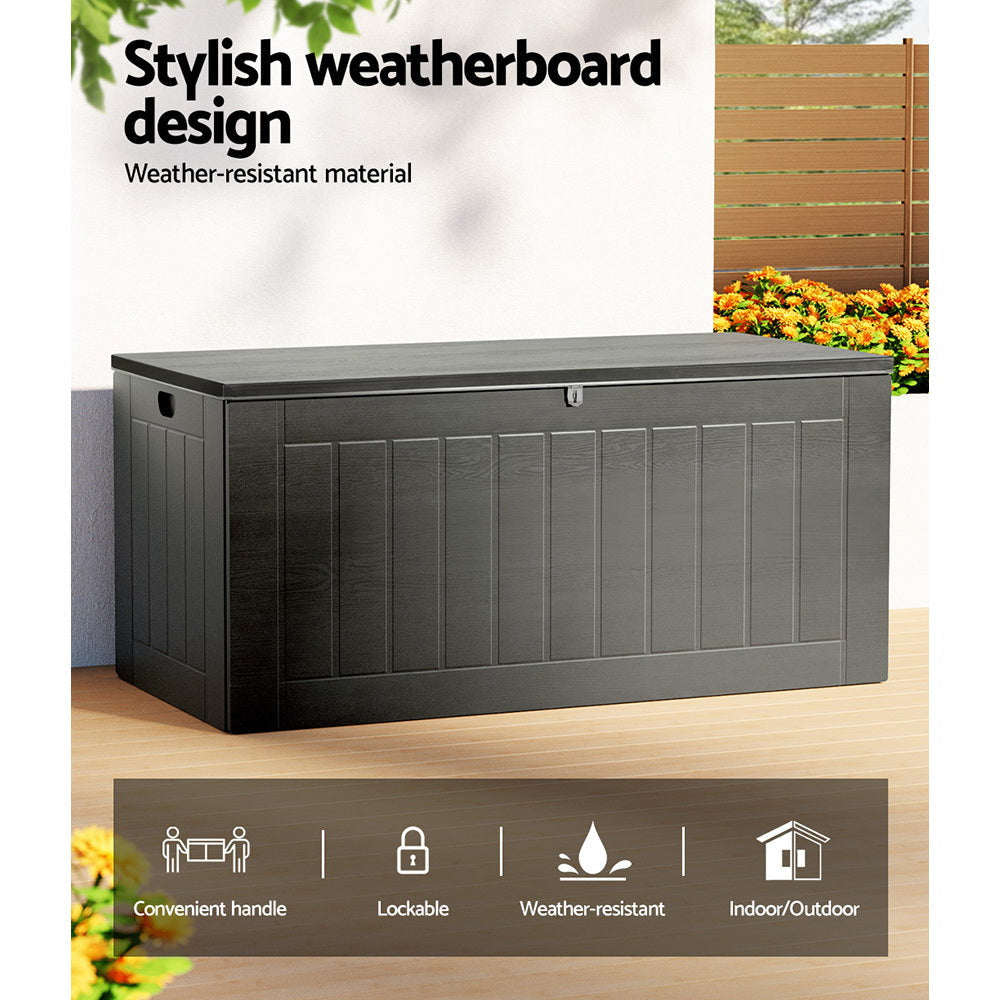 Gardeon Outdoor Storage Box 830L Container Lockable Garden Bench Tool Shed Black Furniture Fast shipping On sale