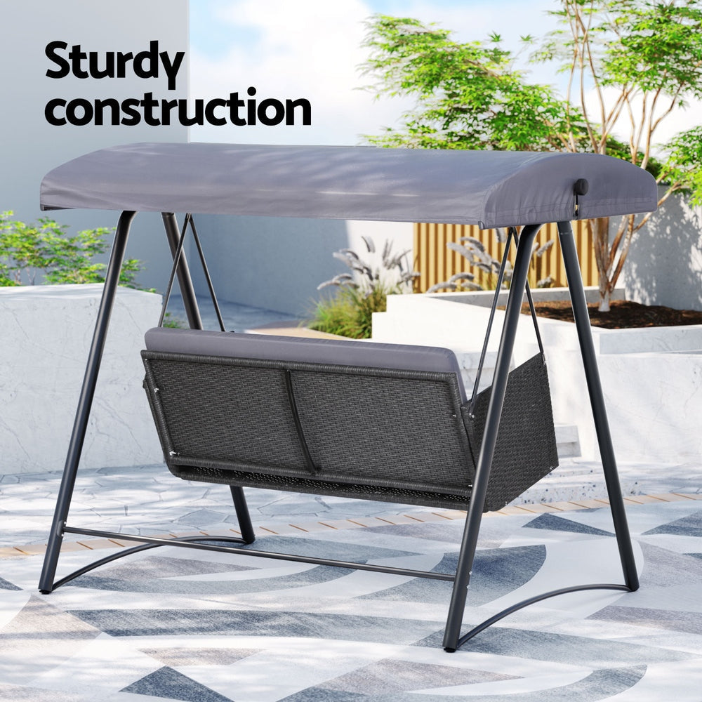 Gardeon Rattan Swing Chair with Canopy Outdoor Garden Bench 3 Seater Grey Furniture Fast shipping On sale