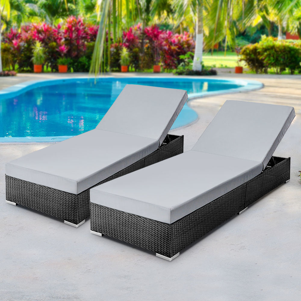 Gardeon Sun Lounge Wicker Lounger Outdoor Furniture Rattan Garden Day Bed Sofa Black Fast shipping On sale