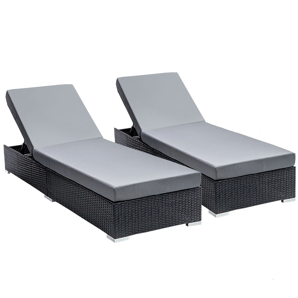 Gardeon Sun Lounge Wicker Lounger Outdoor Furniture Rattan Garden Day Bed Sofa Black Fast shipping On sale