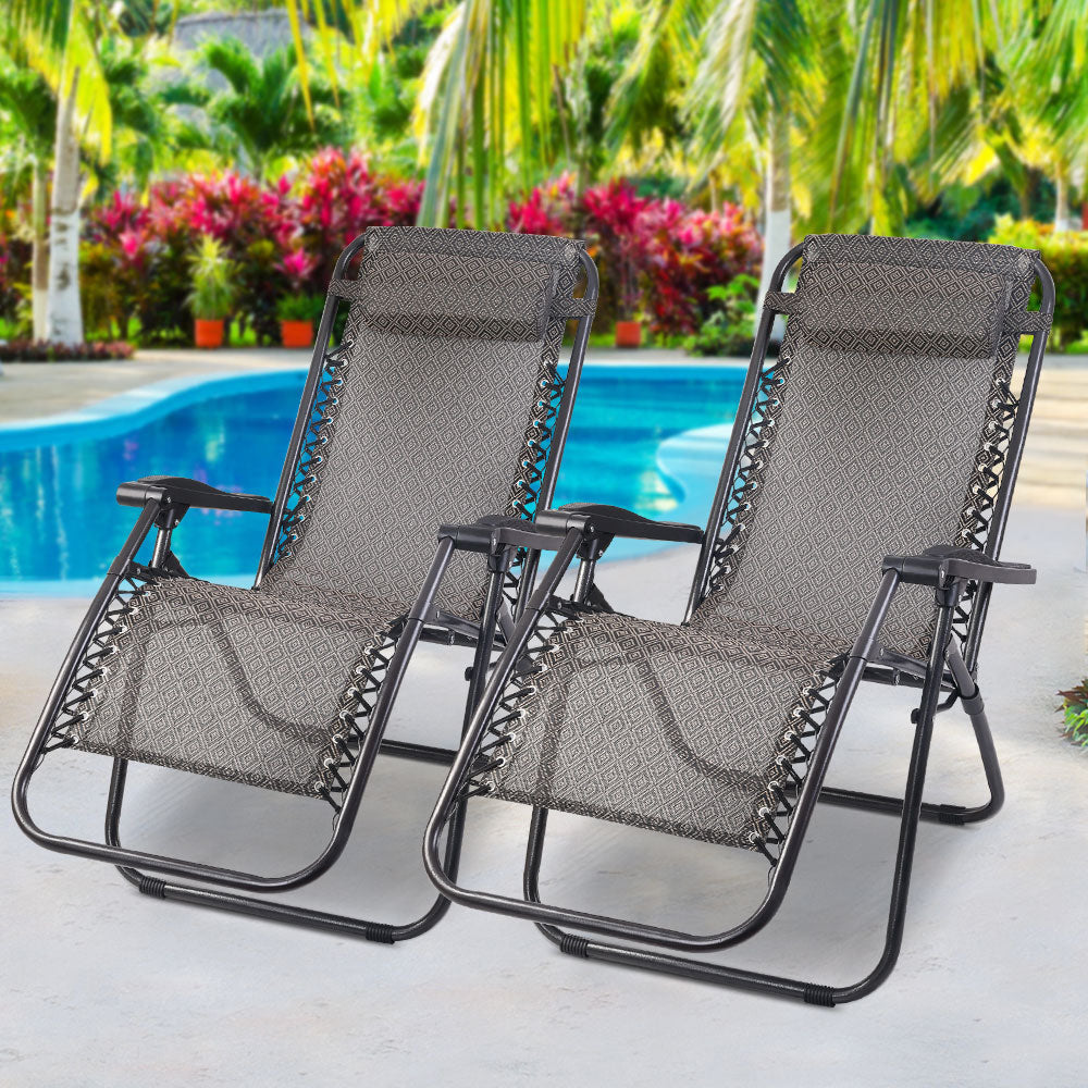 Gardeon Zero Gravity Chair 2PC Reclining Outdoor Sun Lounge Folding Camping Fast shipping On sale