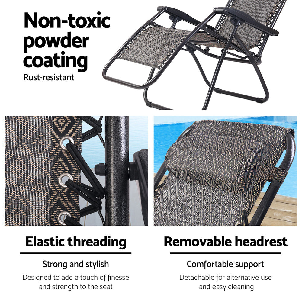 Gardeon Zero Gravity Chair 2PC Reclining Outdoor Sun Lounge Folding Camping Fast shipping On sale