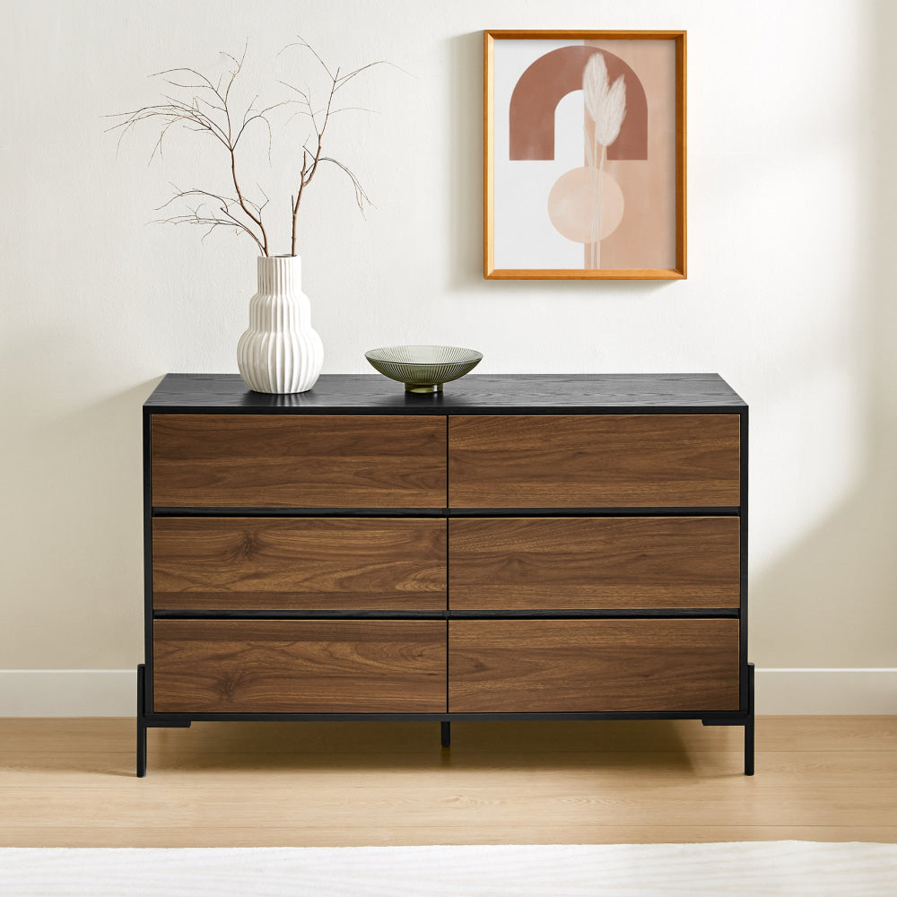 Gauci Chest Of 6-Drawer Dresser Storage Cabinet Black & Walnut Drawers Fast shipping On sale