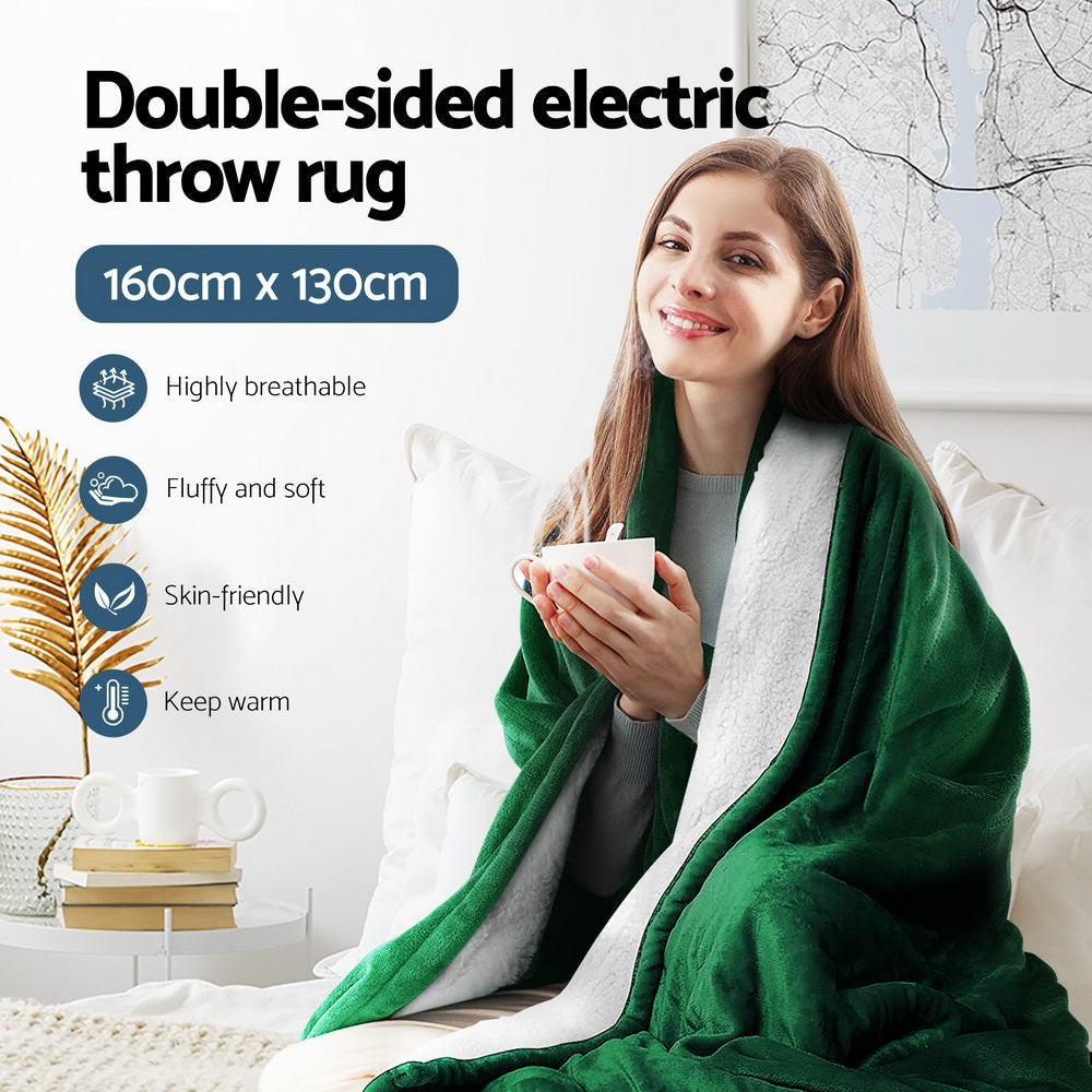 Giselle Electric Throw Rug Heated Blanket Double Sided Green Fast shipping On sale