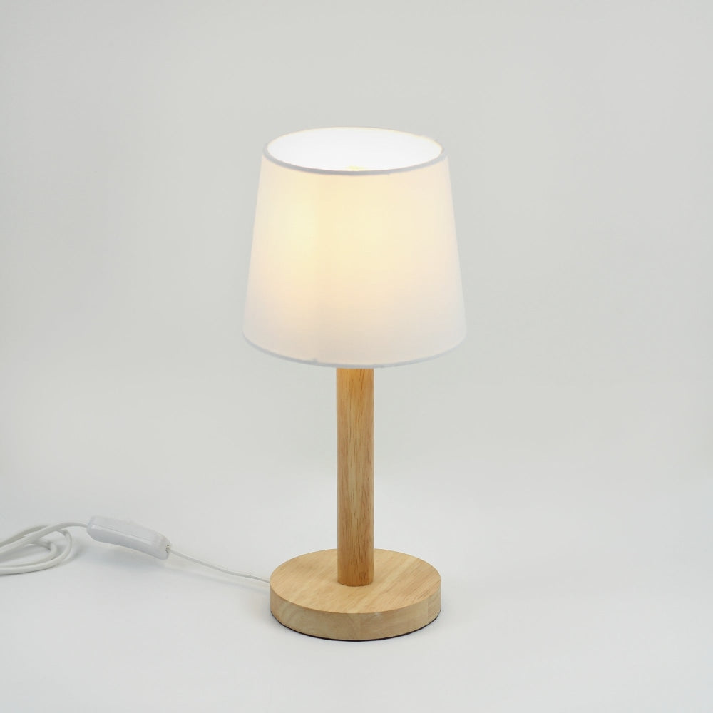 Gloei Duo Set of 2 Contemporary Wooden Table Desk Lamp Light Polyester Shade - White Fast shipping On sale