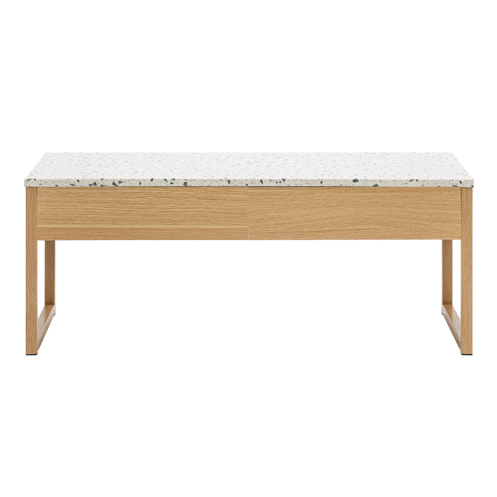 Gloria Rectangular Coffee Table Terrazco Effect Top 2-Drawers Oak Fast shipping On sale