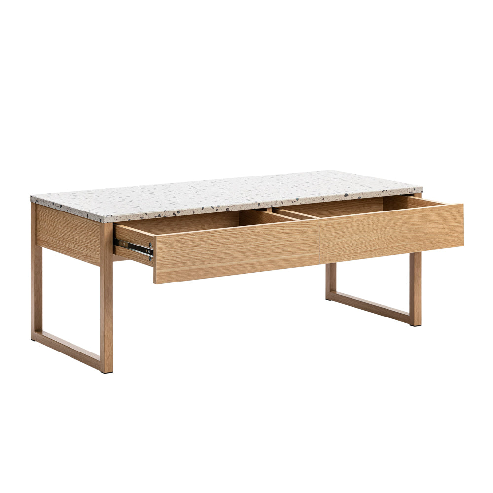 Gloria Rectangular Coffee Table Terrazco Effect Top 2-Drawers Oak Fast shipping On sale