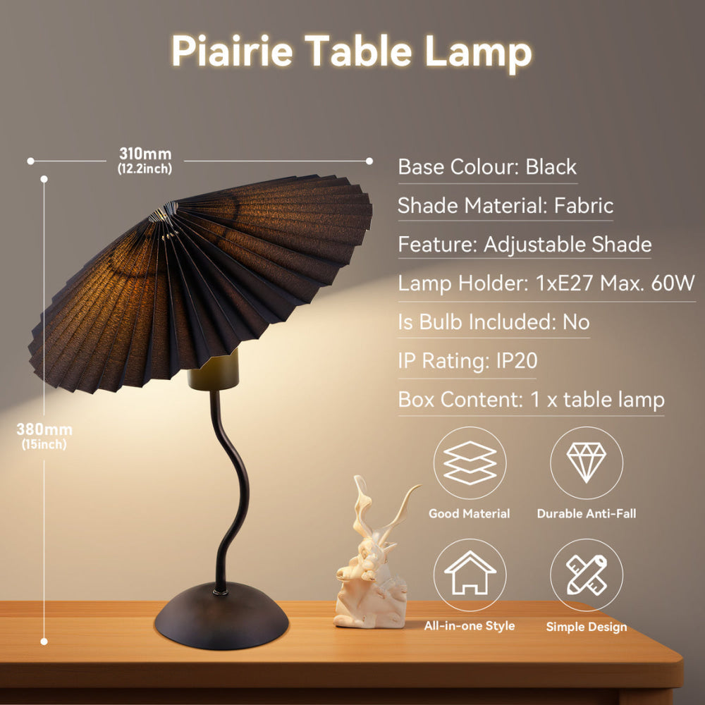 Glow Life Pleated Fabric Umbrella Shade Elegant Table Lamp Light - Black Color Fast shipping On sale