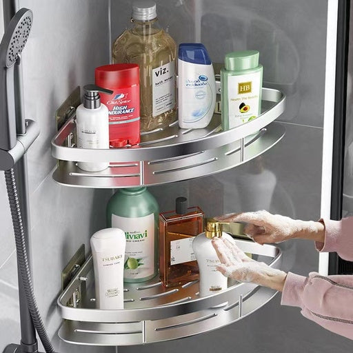 Gominimo 2-Pack Corner Shower Caddy with Adhesive and Hooks - Silver Bathroom Accessories Fast shipping On sale