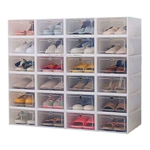 Gominimo Stackable Plastic Shoe Box 24pcs - White Cabinet Fast shipping On sale