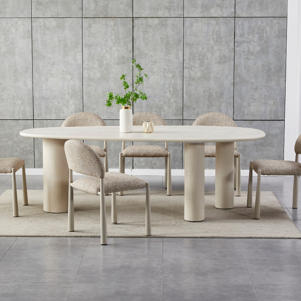 Gus Micro-Cement Coated Wooden Curve Kitchen Dining Table 230cm Pebble Fast shipping On sale